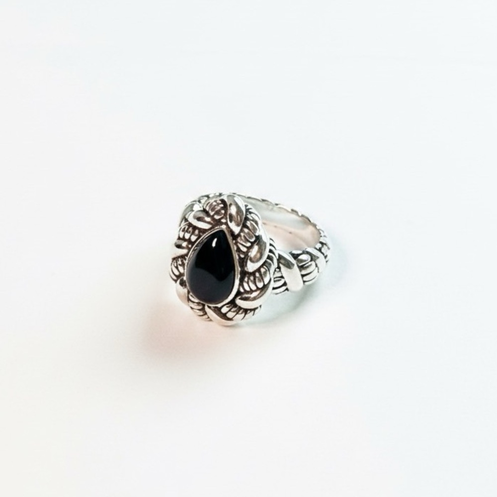 Jai Sterling Silver and Black Onyx Pear Shape Ring (NEW)